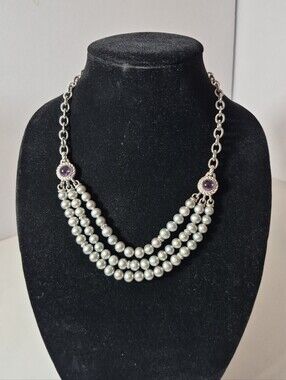 JUDITH RIPKA Sterling Amethyst And Gray Cultures Pearls 3 Strand Necklace 20"